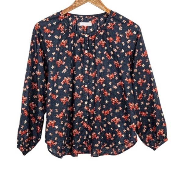 Outerknown 100% Organic Cotton Folk Peasant Top Floral Sz S - Picture 1 of 5